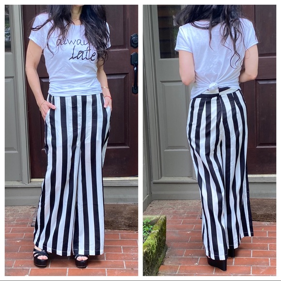 ✨LAST ONE✨WIDE LEG CROPPED STRIPPED POCKETS PANTS - Picture 3 of 5